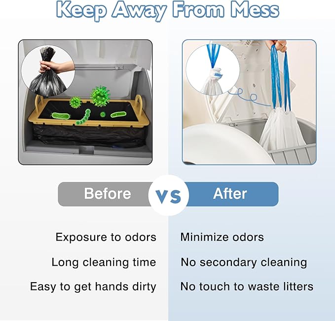 100 Count Self-Cleaning Cat Litter Box Liners Compatible With MW-SC01/MW-SC02/MW-LR01, Drawstring Heavy Duty Kitty Waste Bags Disposable Receptacles Bags Trash Bag -18" x 12.6"