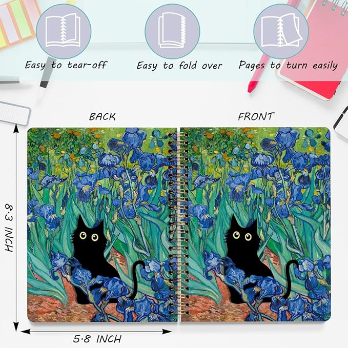 2 Packs Cat Spiral Notebook Aesthetic College Ruled Journaling Notebooks Cat Themed Gifts for Women Mom Teacher Hardcover Notebook Journals for Writing Classroom Office Supplies
