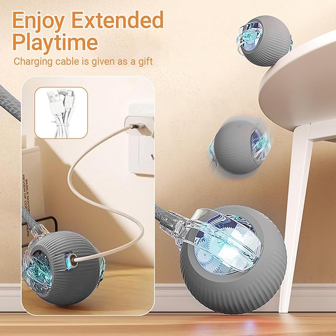 2025 New Interactive Dog Cat Toys Balls, Interactive Rolling Ball Cat Toy, 360° Smart Automatic Rolling Pet Ball (Grey, one Size)
