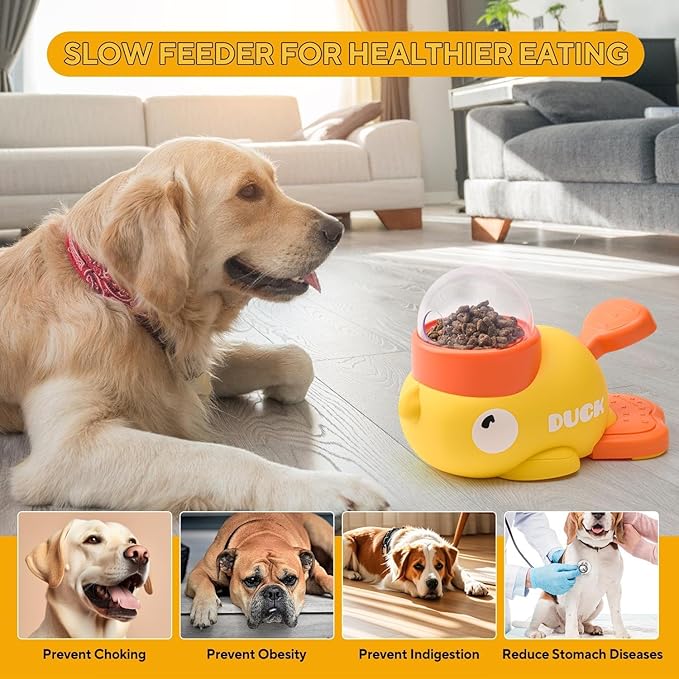 Duck Dog Feeder for Dogs - Anti-Slip Duck Feeder for Dogs - Dog Treat Dispenser Toy - Slow Puzzle Feeder Toy for IQ Training, Mental Enrichment for Dogs and Cats