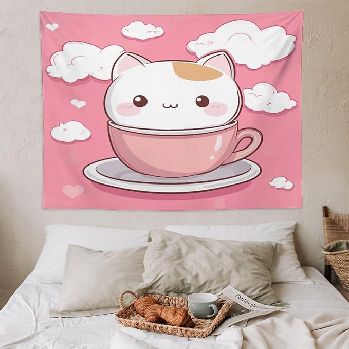 MaSiledy Wall Tapestries Kawaii Cat Tapestry Cat Lover Gifts Aesthetic Bedroom Tapestries Wall Art for Bedroom Wall Hanging for Room 60"x80" Wall Hanging for Home Decor Bedroom Living Room Dorm Decor