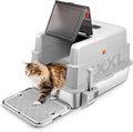 XXXL Stainless Steel Litter Box with Lid, Extra Large 28" L x 20" W x 17" H Enclosed Metal Cat Litter Box with Litter Scoop & Foot Pedal, Odor Control for Big Cats, Multiple Cats (Light Grey)