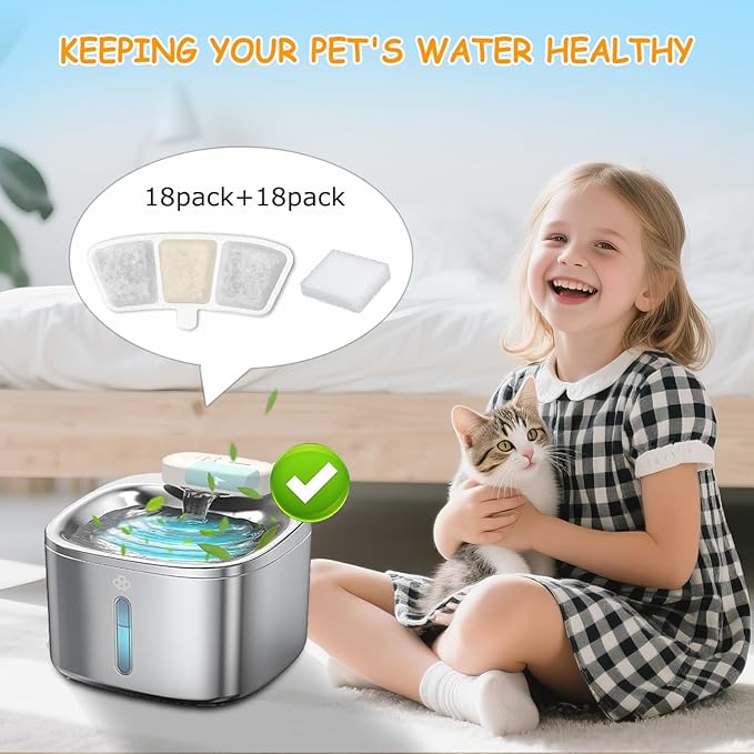 24 Pack PW04 3.5L Wireless Pet Fountain Filters for Hard Water, Reduces Limescale & Bad Taste, Compatible with Oneisall Cat Water Fountain Dispenser, Long Lasting Replacement Filter