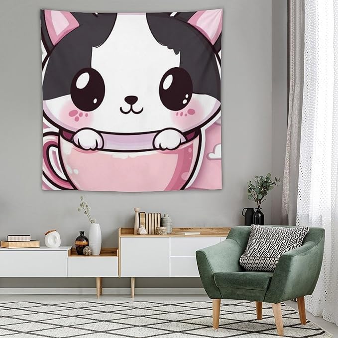 MaSiledy Tapestries Kawaii Cat Tapestry Animal Adorable Cat Wall Hanging Wall Tapestry Aesthetic Wall Art Home Decoration for Bedroom Living Room Dorm 60"x60" Tapestries for Bedroom Living Room Dorm