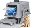 GTPLAYER XXL Stainless Steel Cat Litter Box with Lid, Smart Odor Control Enclosed Litter Box for Cats, Infrared Sensor Auto Pause, Non-Stick Anti-Leak High-Sided, with Mat, Scoop & Step, Curious Kitty