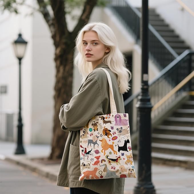 Aesthetic Canvas Tote Bag for Women - with Magnetic Snap Closure & Zipper Inner Pocket Reusable Bag for Shopping