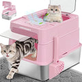 URPOWER Stainless Steel Cat Litter Box with Lid 110° Flip-Top Extra Large Enclosed Litter Box Non-Sticky Metal Pan with High Sided & Scoop, Odor Free, Front & Top Entry, Anti-Leakage, Easy Cleaning
