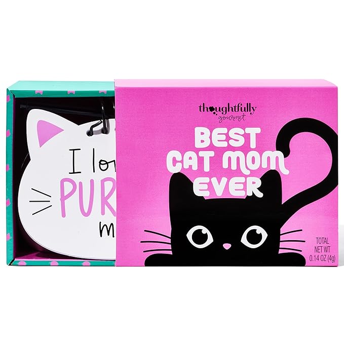 Thoughtfully Gourmet, Cat Mom Gift Set, Includes Cat-Shaped Ceramic Mug, 4 Chamomile Tea Bags, Cat-Shaped Notebook & Pen, and Paw-Shaped Sticky Notes