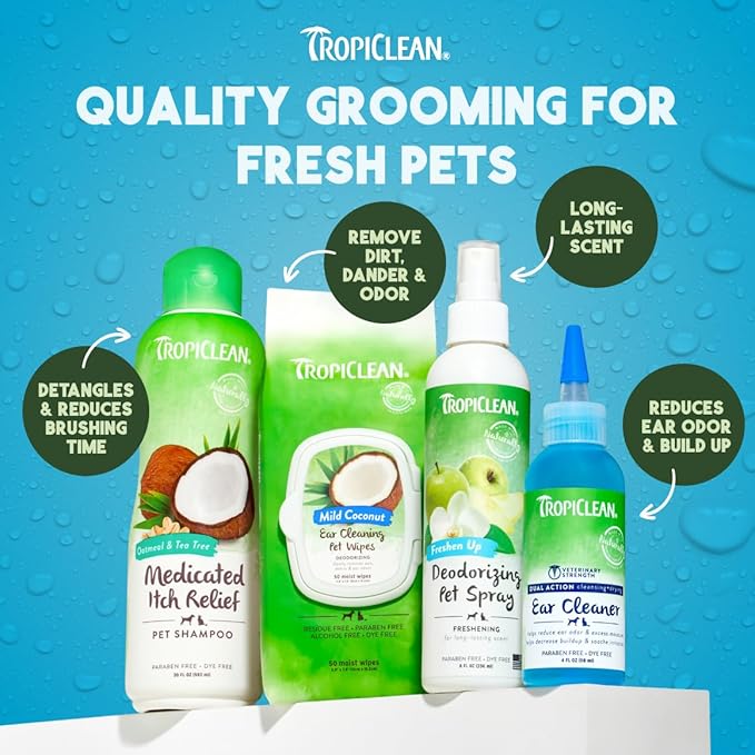 TropiClean Dog Ear Cleaner, Vet Recommended Ear Cleaning Solution for Itch Relief, Daily Use Drops Prevent Infection, Cat Safe, USA Made, 4oz