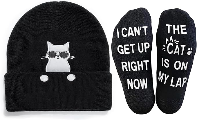 Winter Knitted Beanie Hat and Themed Scoks for Dog Cat Lover Gifts, Christmas Stocking Stuffers for Men Women