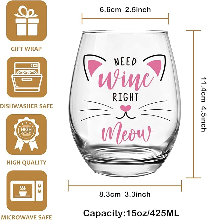 Funny Cat Lover Wine Glasses Gift for Him,Her, Women, Men, Wife, Sister, Bff, Friends, It's Not Drinking Alone, Engagement or Bridal Shower Gift for Cats Lovers, Set of 2 Stemless Wine Glasses -29