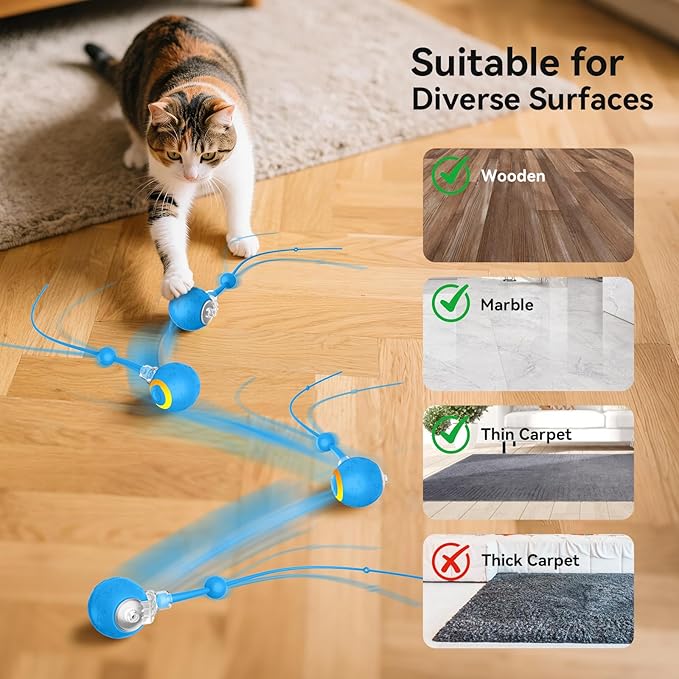 Smart Interactive Cat Dog Toys, Automatic Pet Toys for Bored Indoor Cats and Dogs, Motion Activated, USB Rechargeable, Christmas Pet Birthday Gifts (Blue)