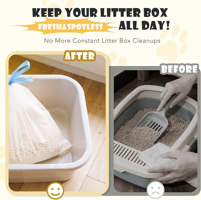 Cat Litter Box Liners for Self-Cleaning Smart Litter Boxes, 25x15 Inch Heavy Duty Leak-Proof Drawstring Litter Bags, Disposable Odor Resistant Pet Waste Bags - 3 Rolls/45 Counts Total
