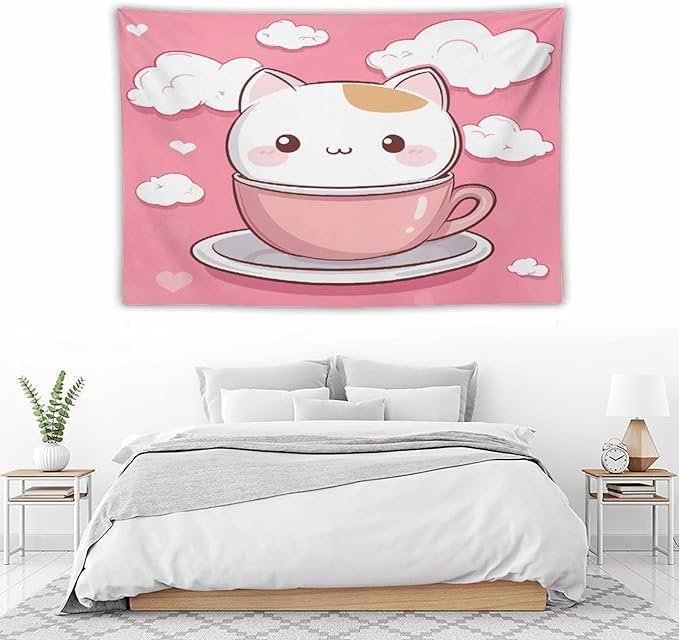 MaSiledy Kawaii Cat Tapestry's Wall Hanging Cute Cat Kitten Tapestries for Bedroom Landscape Tapestry Wall Art for Living Room Dorm 40"x60" Wall Hanging for Home Decor Bedroom Living Room Dorm Decor