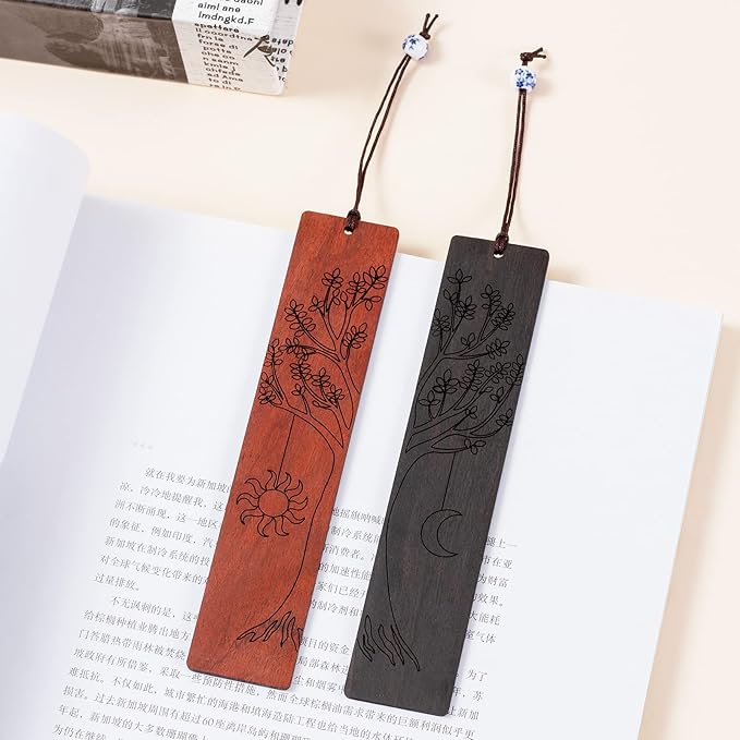 2 Pcs Bookmark,Cute Wooden Book Markers for Men Women, Unique Book Mark (Sun and Moon)