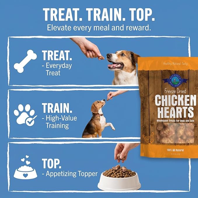 Shepherd Boy Farms Freeze Dried Dog and Cat Treats, Chicken Heart, All Natural Freeze-Dried Dog Treat & Snacks, Made in USA, High in Protein, Single Ingredient, Made in The USA, 3oz