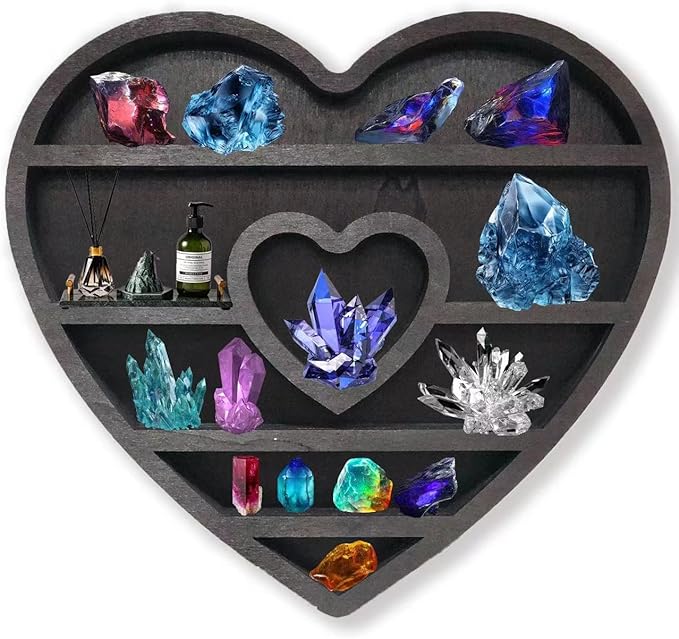 Wooden Moon Shelf for Crystals Display, Rustic Wooden Fairy Shelf for Crystals, 14In Large Wall Mounted Crystal Display Gothic Witchy Home Decor (Moon cat)