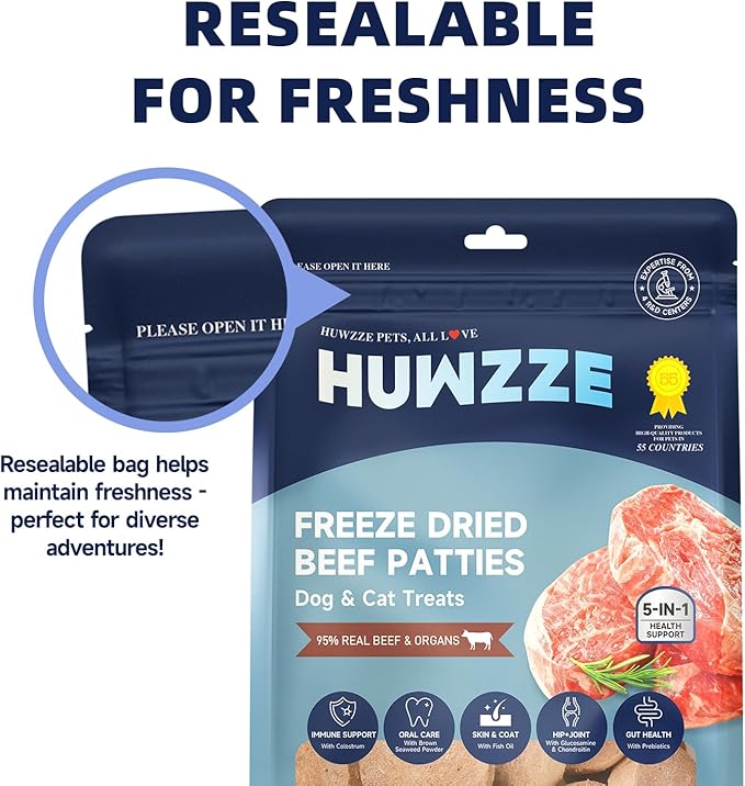 Freeze Dried Beef Patties for Dogs & Cats, High Protein Dog Training Treats, Snacks & Food Toppers 96% Real Beef & Organs, Perfect for Picky Eaters, Grain Free, 8.1 oz