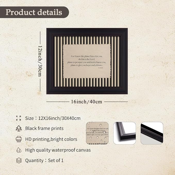 Bible Verse Jeremiah 29 11 Wall Art Christian Biblical Quotes Canvas Poster Modern Minimalist Scripture Prints 12X16 inch Vintage Framed for Prayer Room Church Wall Decor