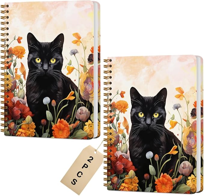 2 Packs Cat Spiral Notebook Aesthetic College Ruled Journaling Notebooks Cat Themed Gifts for Women Educator Coworker Friend Hardcover Notebook Journals for Writing Classroom Office Home Supplies