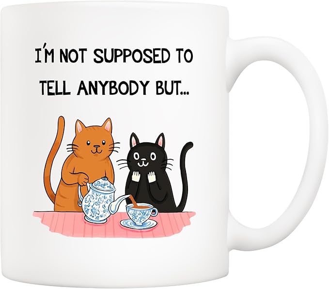 5Aup Cat Lover Mug 'Secret Keeper' - Funny 11oz Ceramic Coffee Cup with 'I Can't Tell Anyone' Design - Perfect Ideal for Best Friends, Women, Cat Ladies, and Gossip Lovers