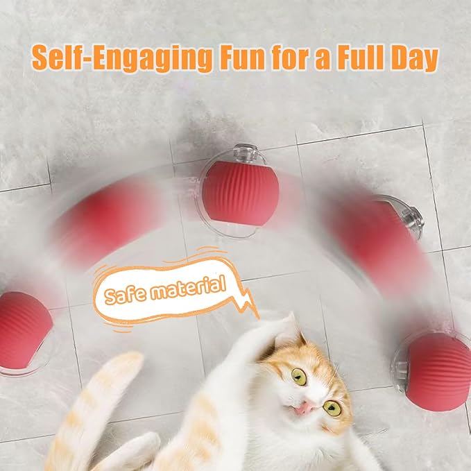 Interactive Cat Toys for Indoor Cats - 2025 Upgraded Kitten Toys for Bored Adult Cats, Smart Self-Rolling Interactive Dog Ball, Automatic Moving Peppy Pet Ball (Red)