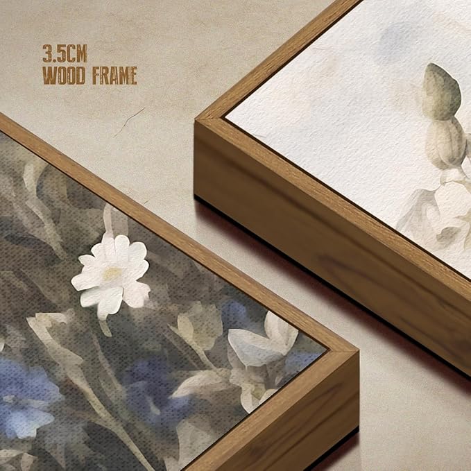 Vintage Floral Wall Art Blue White Flower Canvas Art Prints Wildflower Pictures Wall Decor Nature Landscape Oil Painting Framed Botanical Artwork for Girls Room Bedroom Farmhouse Decoration, 20''x28''