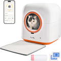 60L Self-Cleaning Litter Box with Automatic App Control PIR Motion Sensor Odor Elimination White and Orange Including Waste Bags