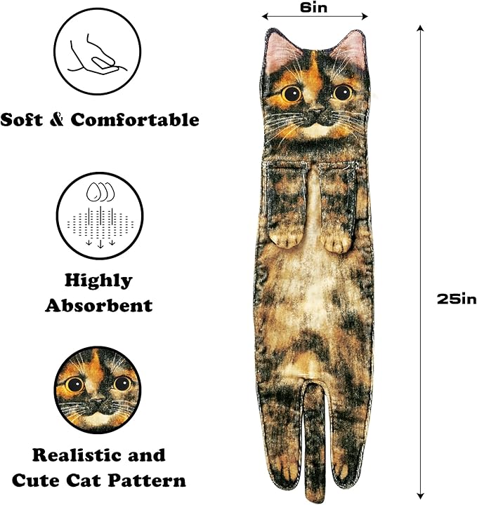 Funny Hand Towels for Bathroom Kitchen Decor - Cute Cat Hanging Hand Towel Kitchen Gadgets - Unique Housewarming Birthday Christmas Cat Lover Gift Ideas for Women Mom Lady Adults