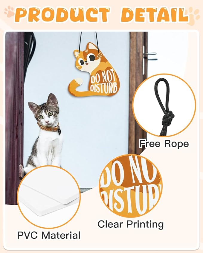Putuo Decor Do Not Disturb Sign Welcome Please Knock, Cute Cat Door Sign Decor Reversible Double Sided Aesthetic Hanger Plaque for Room Front Door Porch Home Decor, Cat Lover Gifts Orange