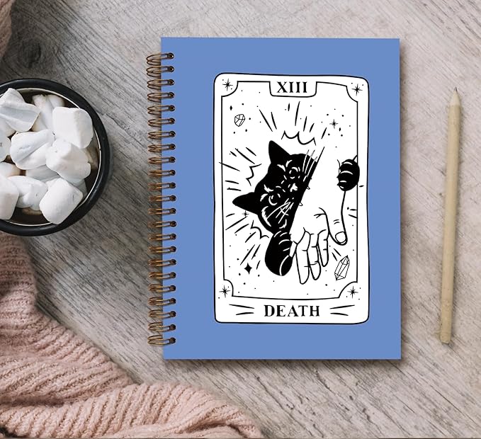 KDHTY Black Cat Tarot Card Journal Notebook,Funny Blue Notebooks for Teen Girls, Gifts for Cat Lovers,Cute Cat Diary School Notebook for Girls Women Kids,Back to School Cat Stationary,5.5 x 8.3