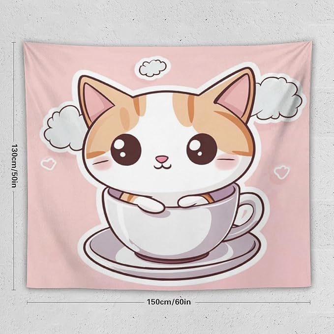 MaSiledy Tapestry Kawaii Cat Tapestry for Bedroom Aesthetic Cute Kitten Cat Meow Tapestry Wall Hanging Wall Hanging for Living Room Dorm Landscape 50"x60" Tapestries for Bedroom Living Room Dorm