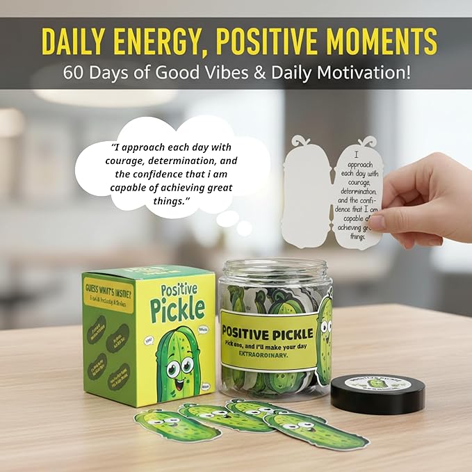 DEARMINE 60 Positive Pickle Cards Jar, Graduation Gifts, Mothers Day Birthday Gifts for Mom, Women, Coworkers, Adults, Teachers, Friends, Teen Boys, Teen Girl Gifts Trendy Stuff