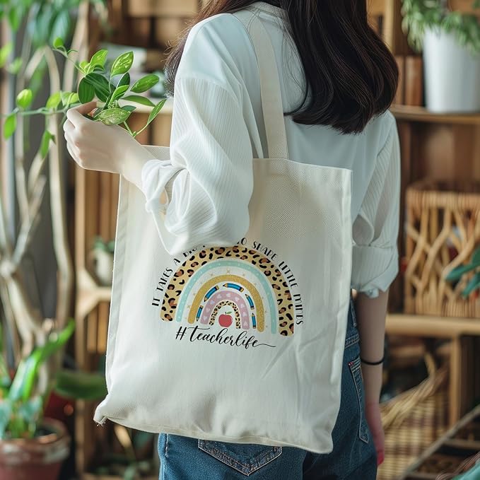 bmuvghi Teacher Appreciation Gifts Canvas Tote Bag It Takes a Big Heart to Shape Little Minds Reusable Shopping Grocery Bags Birthday Gift for Teachers Women
