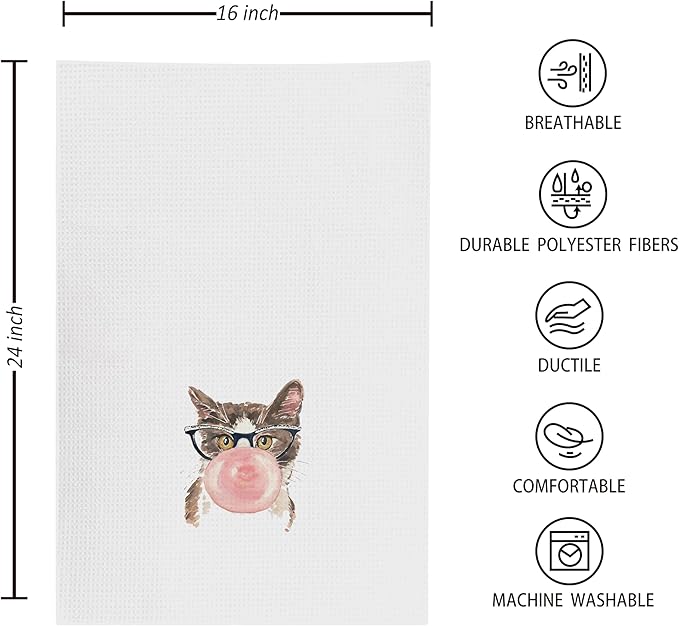 kunlisa Cat Kitchen Towel,Cat Gifts for Women,Kitchen Towels Decorative Set,Cute Kitchen Towels(Set of 2)（Bubble）