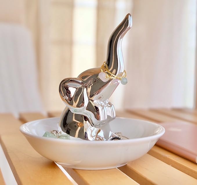 PUDDING CABIN Elephant Gift for Women - Elephant Trinket Dish for Rings Earrings Organizer - Elephant Decor for Women Girls Her Friends Birthday Valentine's Day Xmas Gifts