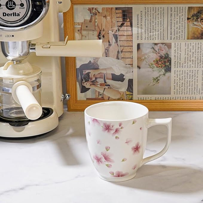 Ceramic Coffee Mug - Cherry Blossom Cup, 15 oz Froal Mug for Coffee Milk Latte, Christmas Mothers Valentine Day Gifts for Women