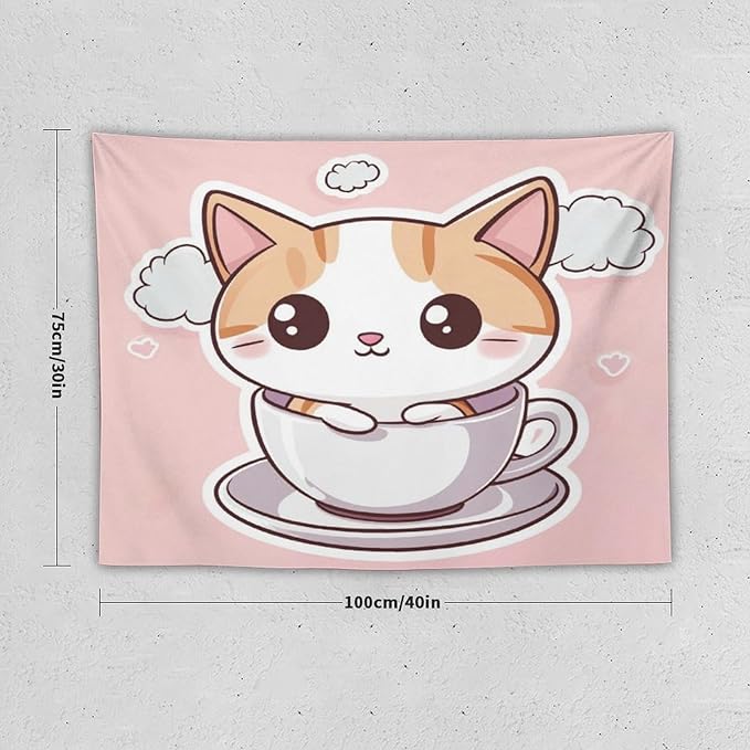 MaSiledy Kawaii Cat Tapestry As Wall Art Cute Kitten Cat Meow Vintage Aesthetic Tapestry Wall Hanging Landscape Tapestry for Bedroom Colorful Wall Hanging Aesthetic Wall Art For Room Decor 30"x40"