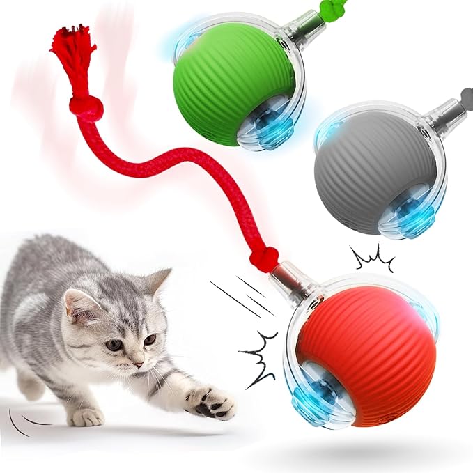 Interactive Cat Toys Ball for Indoor, 2026 New 360° Smart Automatic Moving Dog Puppies Toys Smart Automatic Rolling Pet Balls, Multicolor Rollings Balls Motion Activate Rolling Ball (Red)