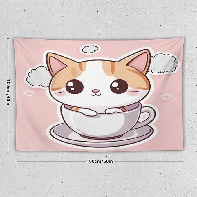 MaSiledy Kawaii Cat Tapestry Wall Hanging Cute Cat Kitten Tapestry for Bedroom Aesthetic Landscape Tapestry Wall Art for Home Decor 40"x60" Wall Hanging for Home Decor Bedroom Living Room Dorm Decor
