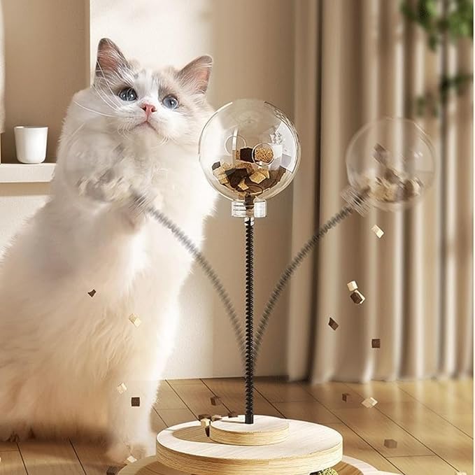 Cat Toy Treat Ball Treat Dispenser Toy, with Catnip,Roller Track Interactive Cats Toys Indoor Kitten, Cat Food Toy Solid Wood Feeder Ball (for Smaller cat Food)