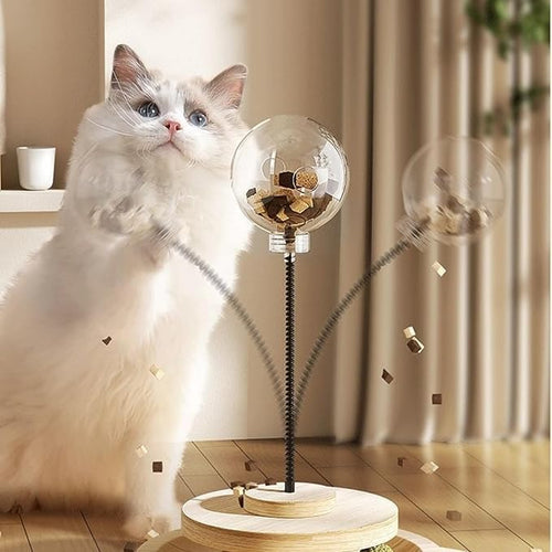 Cat Ball Toy Treat Cats Treat Dispenser with Catnip Roller Track Balls, Interactive Cat Toys Indoor Cats Kitten, Food Solid Wood Feeder Ball (for Bigger cat Food)