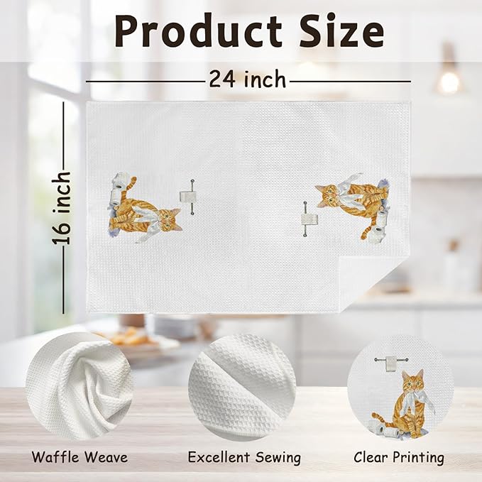 Funny Orange Tabby Cat Hand Towels for Bathroom Washroom Kitchen Decor, Orange Tabby Cat Gifts for Women Men, Cute Cats Decorative Hand Towels Set of 2, Cats Themed Dish Tea Towels, 16x24 in