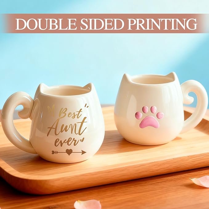 Best Aunt Christmas Gifts, Auntie Appreciation Gift Ideas with Coffee Mug Necklace, Aunt Mothers Day and Birthday Presents from Niece Nephew