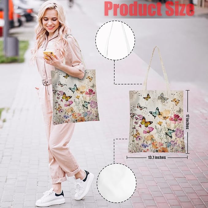 Hanamiya Na Tote Bag with Zipper Pockets, Tote Bag Reusable Shopping Grocery Bags Birthday Gifts for Women, Weekender Bags
