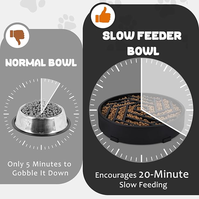 WHIPPY Slow Feeder Dog Bowl, Puzzle Maze Design to Slow Down Eating, 3-Cup Capacity, Anti-Gulping Food Bowl for Medium & Large Dogs,Black