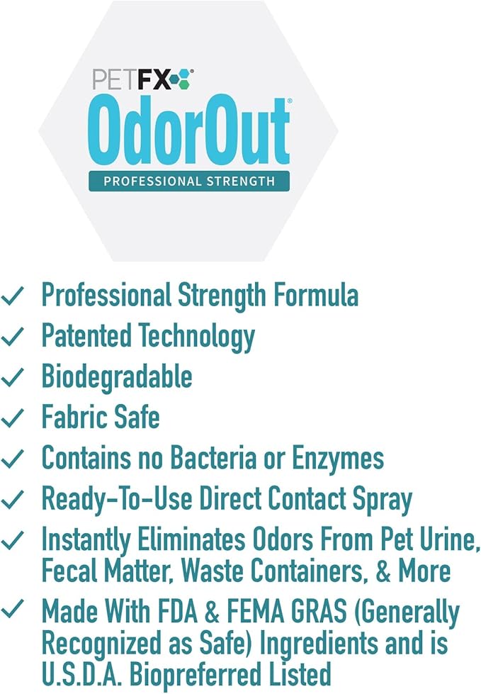 PetFX OdorOut - Patented Non-Toxic Odor Elimator for Pet Urine and Feces - Removes All Nitrogen Based Odors at Source