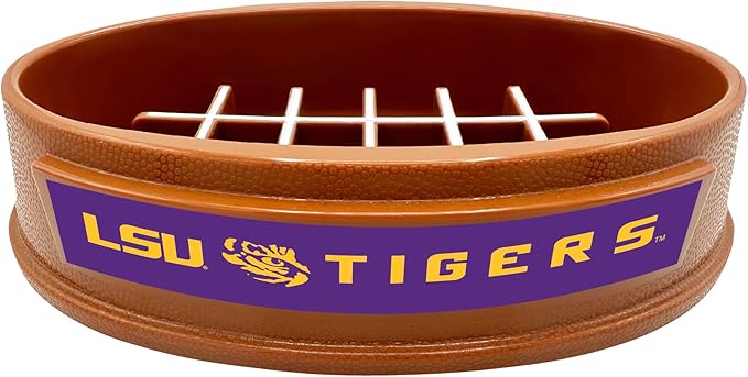NCAA Super-Bowl - LSU Tigers Slow Feeder Dog Bowl. Football Design Slow Feeding Cat Bowl for Healthy Digestion. Non-Slip Pet Bowl for Large & Small Dogs & Cats