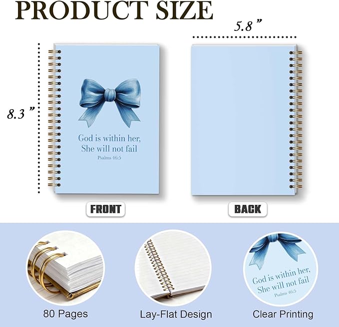 Bible Journal for Women, Coquette Blue Bow Bible Study Supplies, Christian Gifts for Women Girls, 5.5x8.3 Inch - A03
