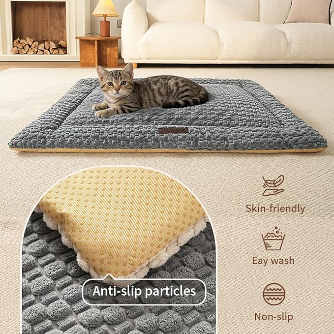 SOMAHE Plush Cat Kneading Bed Mat, Premium Plush Fabric Bed with Non-Slip Bottom, 3cm Thick All-Season Cushion for Cats Who Knead, Machine Washable Anti-Static Pet Bed, 23x15 Inch, Grey